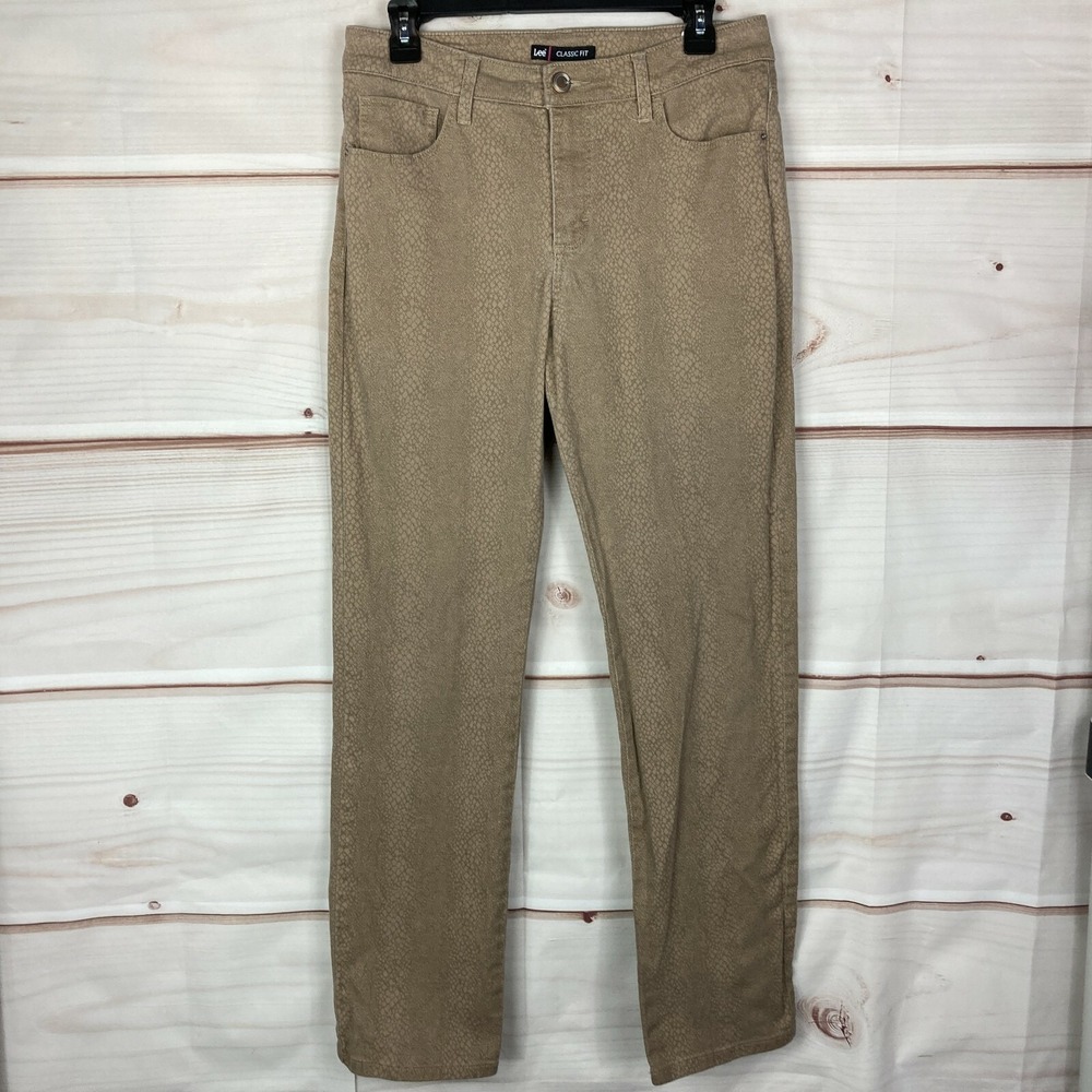 Lee Jeans Womens 10 Beige Snakeskin Print Classic Fit Straight Leg Mid Rise